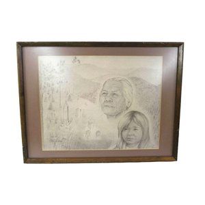 Charcoal? drawing of man and child framed wall art